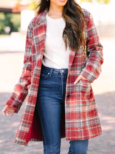 

Woolen Casual Regular Fit Overcoat, Red, Trench Coats