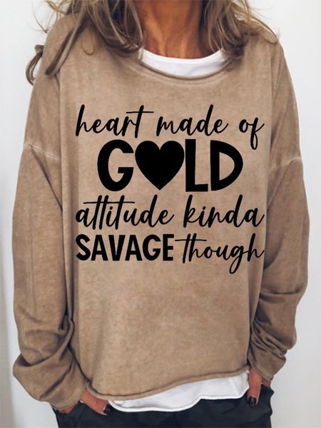 

Women's Heart Made Of Cold Simple Loose Sweatshirt, Khaki, Hoodies&Sweatshirts
