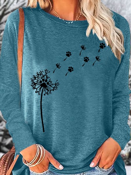 

Women‘s Paw Print Crew Neck Top, Green, Long sleeves