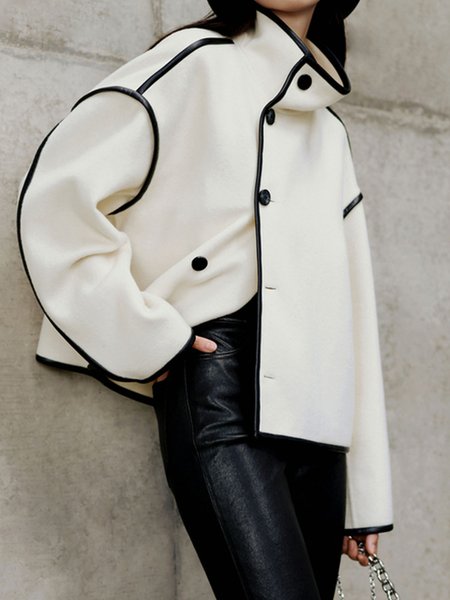 

Urban Split Joint Color Block Buttoned Jacket, White, Jackets