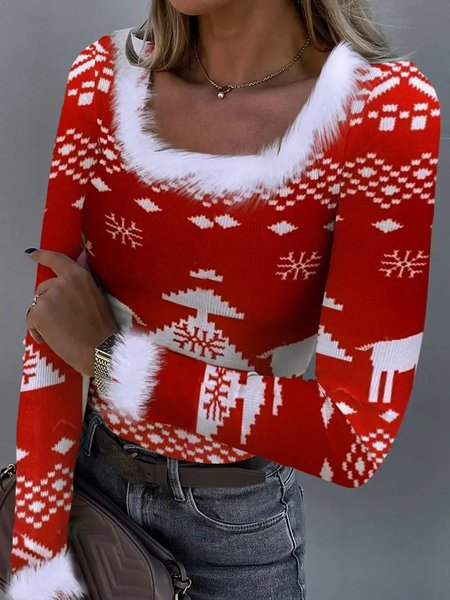 

Casual Regular Fit Square Neck Top, Red, Tops