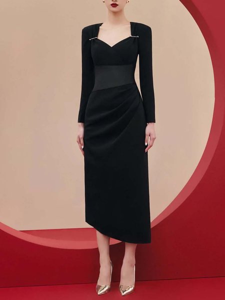 

Plain Regular Fit Sweetheart Neckline Elegant Dress & Party Dress, Black, Maxi Dresses