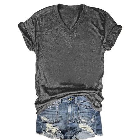 

Vintage Regular Fit V Neck Short Sleeve T-shirt, Deep gray, T-shirts