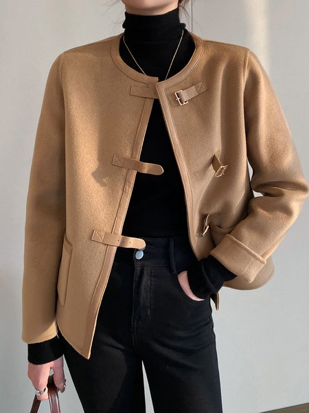 

Elegant Crew Neck Plain Split Joint Jacket, Camel, Jackets