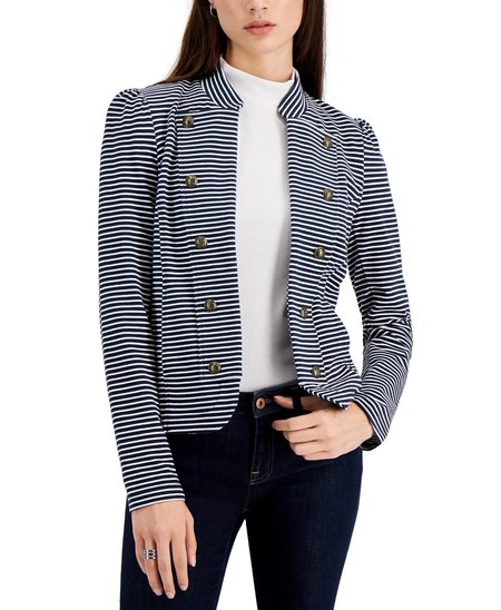 

Simple Regular Fit Stand Collar Jacket, Stripe, Jackets