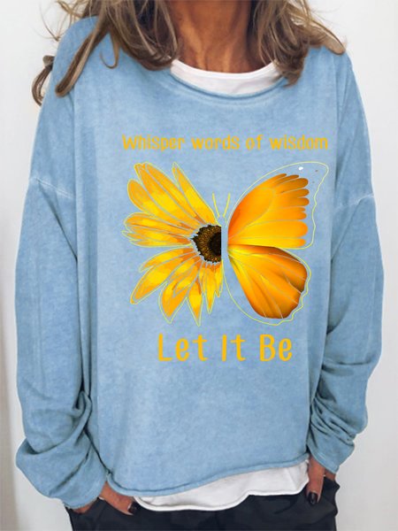 

Women's Whisper Words Of Wisdom Let It Be Butterfly Simple Crew Neck Loose Sweatshirt, Light blue, Hoodies&Sweatshirts