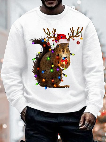 

Men's Squirrel Christmas Lights Funny Graphics Print Cotton-Blend Casual Sweatshirt, White, Hoodies&Sweatshirts