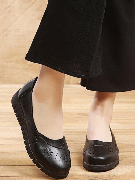 

Vintage Plus Size Plain Hollow out Flats, Black, Flats