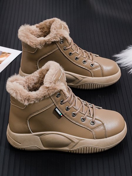 

Warm Plush High Top Casual Outdoor Sneakers, Brown, Women Shoes