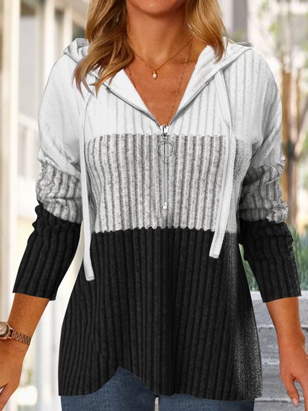 

Zipper Black Asymmetric Hem Long Sleeve Hoodie, Multicolor, Hoodies & Sweatshirts