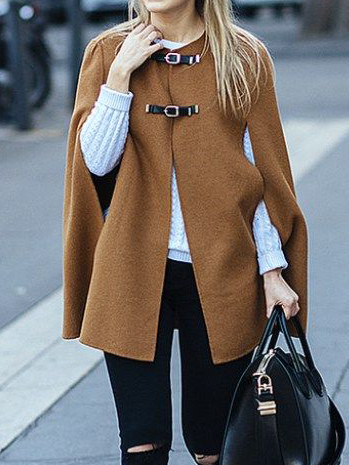 

Simple Loose Crew Neck Jacket, Khaki, Jackets