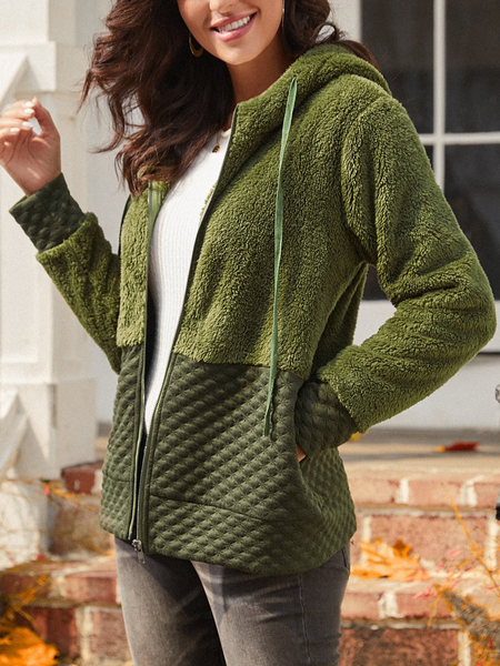 

Plain Hoodie Casual Fluff/Granular Fleece Fabric Jacket, Green, Outerwear
