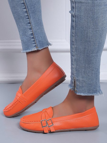 

Women's Comfy Plain Flat Peas Shoes, Orange, Flats