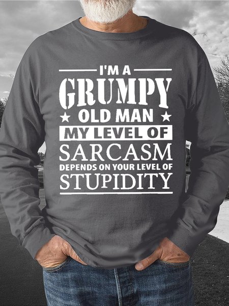 

Men's I Am Grumpy Old Man Funny Graphics Print Cotton-Blend Text Letters Crew Neck Casual Sweatshirt, Gray, Hoodies&Sweatshirts