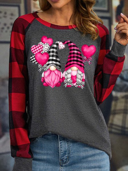 

Women’s valentine Gnomes Balloons Heart/Cordate Loose Casual Top, Gray, Long sleeves