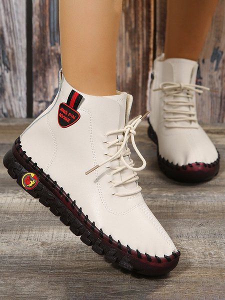 

Retro Casual Super Soft Warm Plush Booties, Off white, Boots
