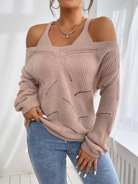 

Spaghetti Loose Plain Casual Sweater, Pink, Sweaters & Cardigans