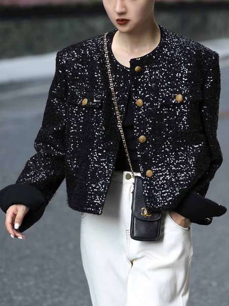 

Plain Chemical Fiber Blend Regular Fit Elegant Jacket, Black, Jackets