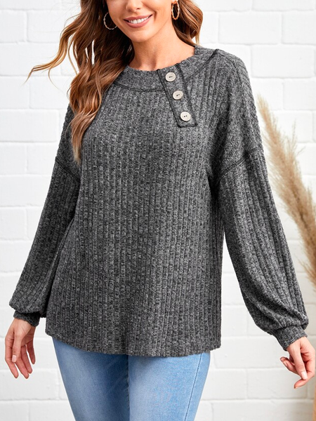 

Crew Neck Casual Loose Plain T-Shirt, Gray, T-Shirts