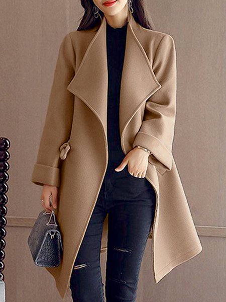 

Long sleeve Shawl Collar Plain Urban Overcoat, Khaki, Coats