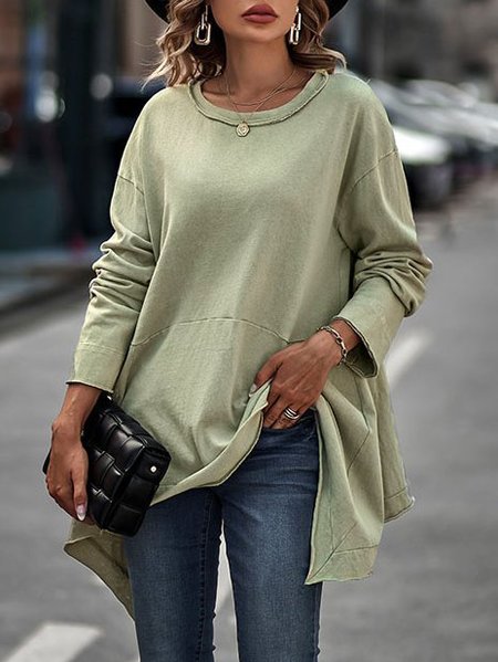 

Crew Neck Casual T-Shirt, Green, Tunics