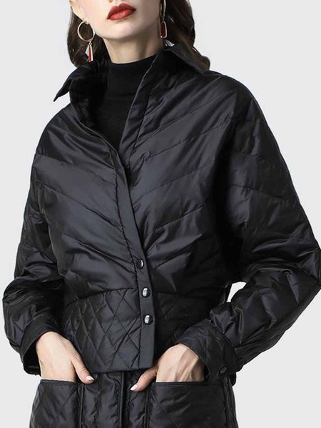 

Long sleeve Shirt Collar Simple Plain Regular Fit Fleece Coat, Black, Others