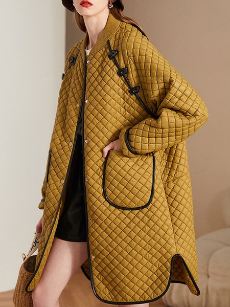

Urban Crew Neck Color Block Pockets Fleece Coat, Yellow, Others