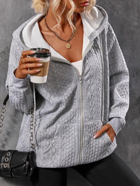 

Casual Hoodie Loose Plain Jacket, Gray, Outerwear