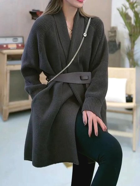 

Plain Long sleeve Loose Simple Sweater Coat, Deep gray, Cardigans