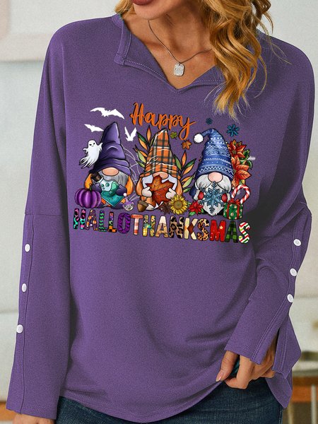 

Women's Happy Hallitanksmas Merry Christmas Funny Christmas Gnome Graphic Print Loose Christmas Snowman Simple V Neck Sweatshirt, Purple, Hoodies&Sweatshirts