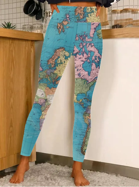 

Women's Map Print Casual Leggings, As picture, Leggings