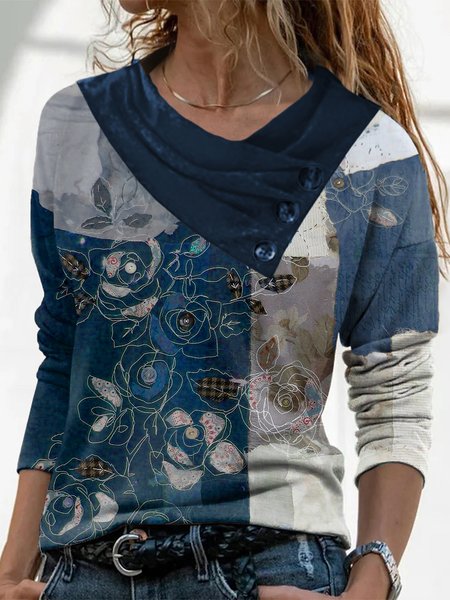 

Casual Crew Neck Regular Fit Floral Top, Blue, Shirts & Blouses