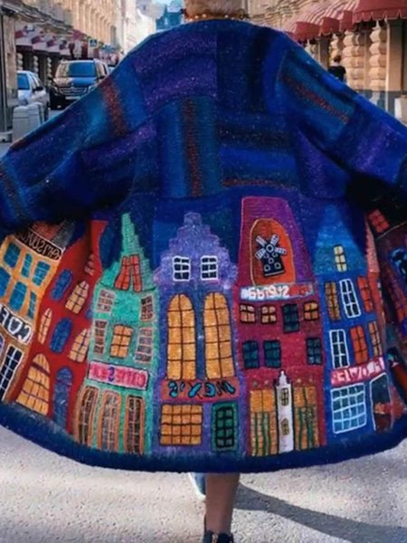 

Regular Fit Street Geometric Overcoat, Blue, Coats
