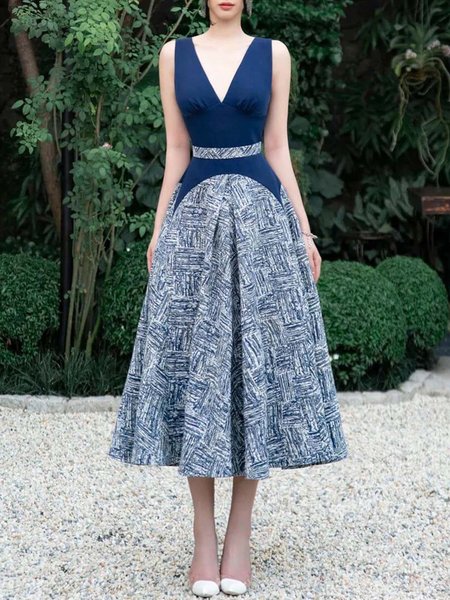 

Regular Fit Elegant Sleeveless Dress & Party Dress, Blue, Midi Dresses