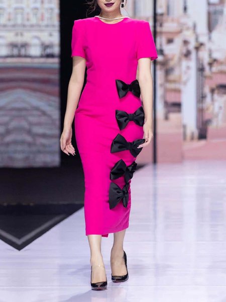 

Crew Neck Elegant Dress & Party Dress, Pink, Maxi Dresses