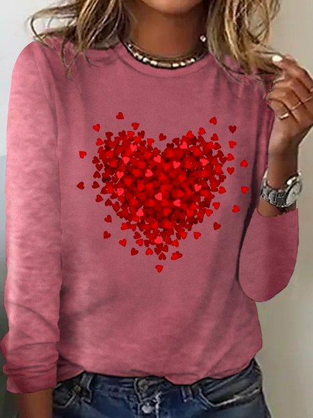 

Women‘s Heart Simple Cotton-Blend Long Sleeve Top, Red, Shirts & Blouses