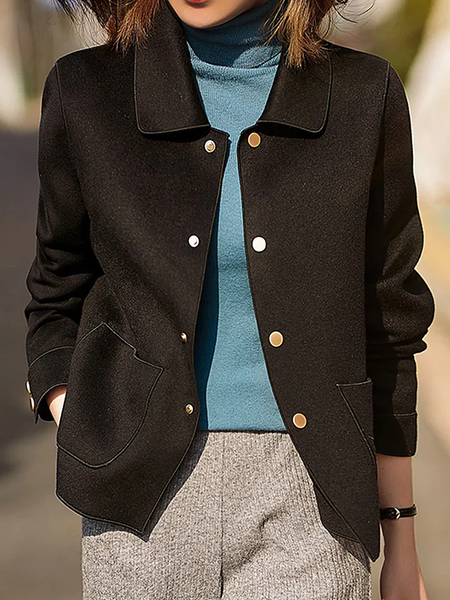 

Long sleeve Shirt Collar Urban Loose Daily Jacket, Black, Jackets