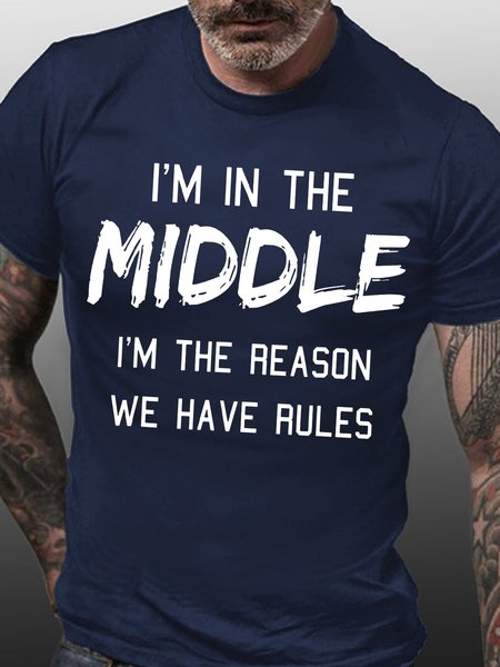

Men's I Am In The Middle I Am The Reason We Have Rules Funny Graphic Print Casual Crew Neck Loose Cotton T-Shirt, Purplish blue, T-shirts