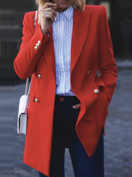 

Lapel Collar Regular Fit Plain Simple Jacket, Red, Jackets