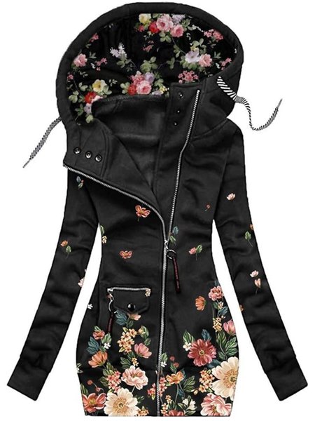

Regular Fit Floral Casual Other Coat, Black, Coats