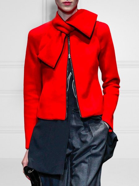 

Plain Bow Elegant Regular Fit Jacket, Red, Jackets