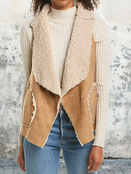

Casual Plain Lapel Collar Regular Fit Vest, Khaki, Vests & Gilets