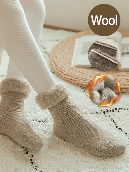 

Casual Cotton Rabbit Plush Solid Color Socks Autumn Winter Thickened Warm Accessories, Khaki, Socks