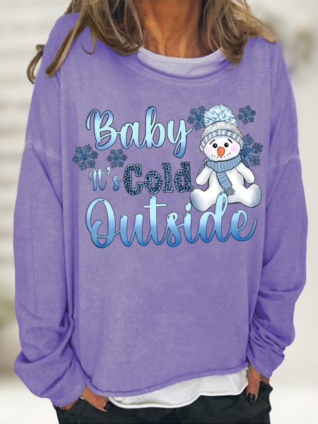 

Women's Baby It Is Cold Outside Graphics Print Loose Christmas Snowman Casual Sweatshirt, Light purple, Hoodies&Sweatshirts