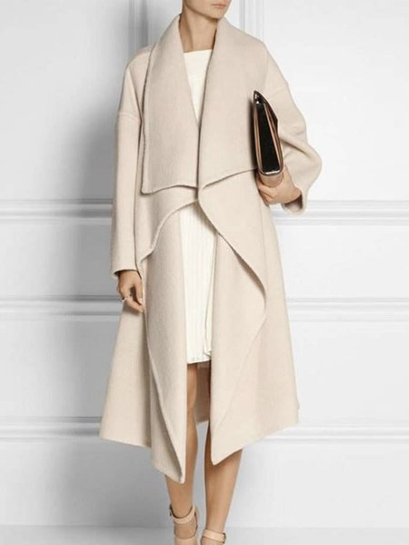 

Urban Shawl Collar Loose Long Sleeve Plain Overcoat, Apricot, Coats