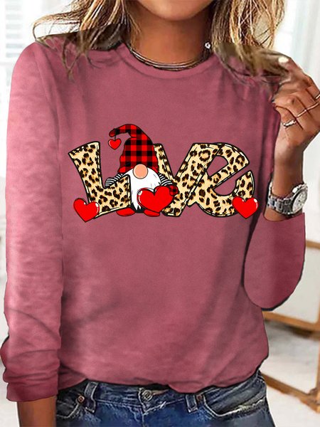 

Women's Heart Regular Fit Simple Cotton-Blend Long Sleeve Top, Red, Long sleeves