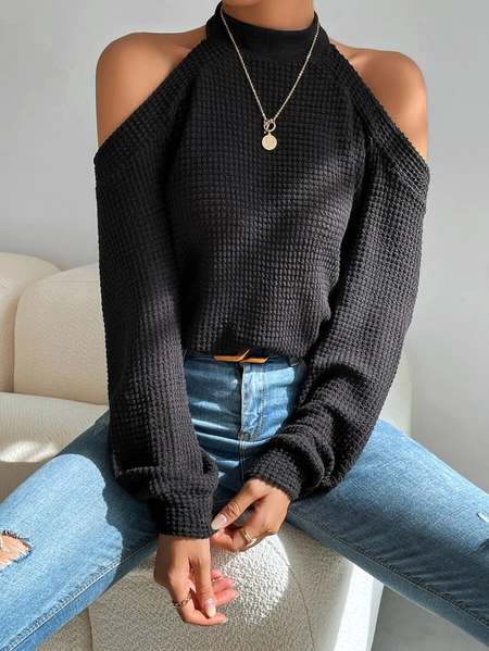 

Plain Loose Casual Top, Black, Tops