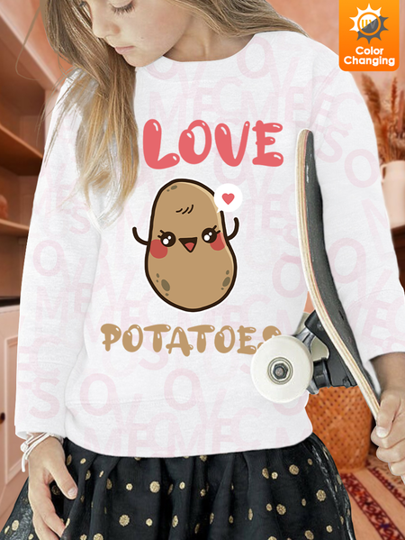 

Lilicloth X Jessanjony Unisex I Love Potatoes UV Color Changing Children Sweatshirt, White, Kid's Sweatshirts