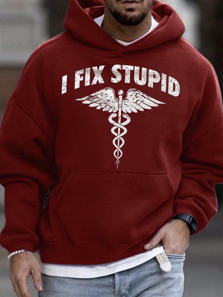 

Men's Funny Word I Fix Stupid Casual Text Letters Loose Crew Neck Sweatshirt, Red, Hoodies&Sweatshirts