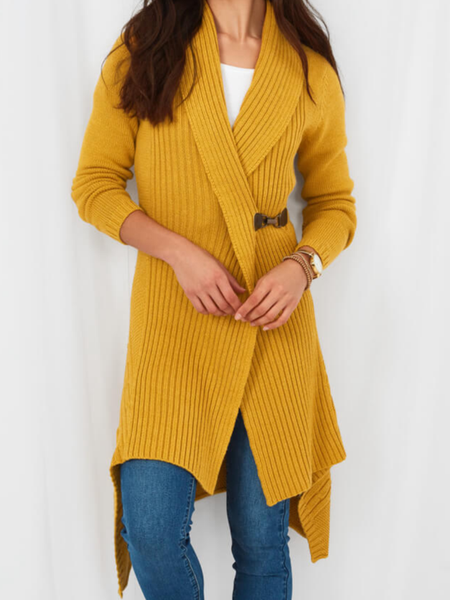 

Plain Casual Yarn/Wool Yarn Sweater Coat, Yellow, Outerwear